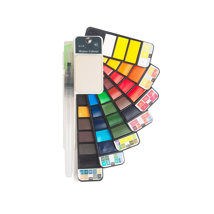 Custom 42 Colors Portable Mini Solid Watercolor Paint Set with 1 Brush Pen for Kids Painting