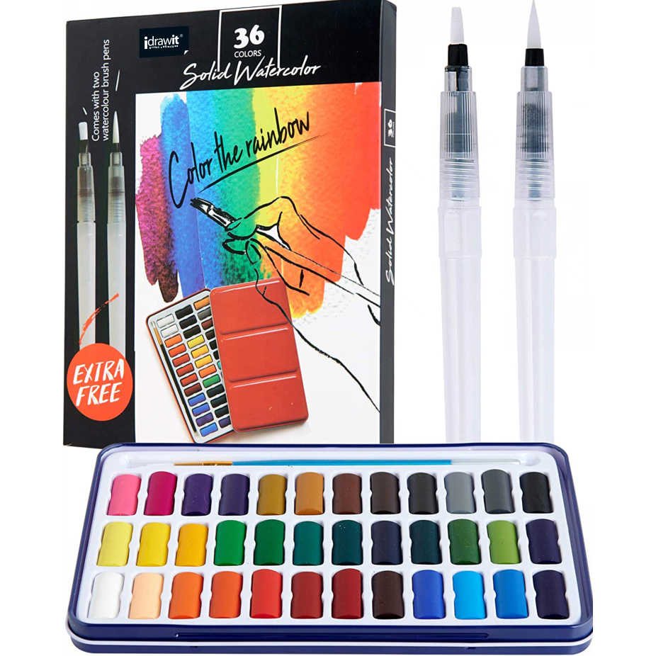 Watercolor Paint Kits Custom 36 Colors Solid Water Color Watercolor Paint Set with 3 Paint Brushes