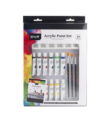 25 Pcs Art Sets Customized 12 Colors 12ml Acrylic Paint Set With Paint Brush Paint Palette Acrylic Paper