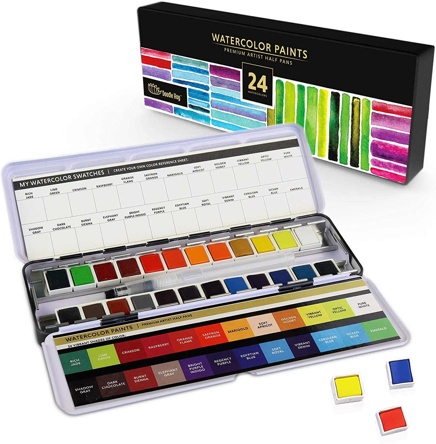 24 solid Watercolor Paint Set Portable Travel Water Color Paint Set With Water Brushes Sponges Mixing Palette