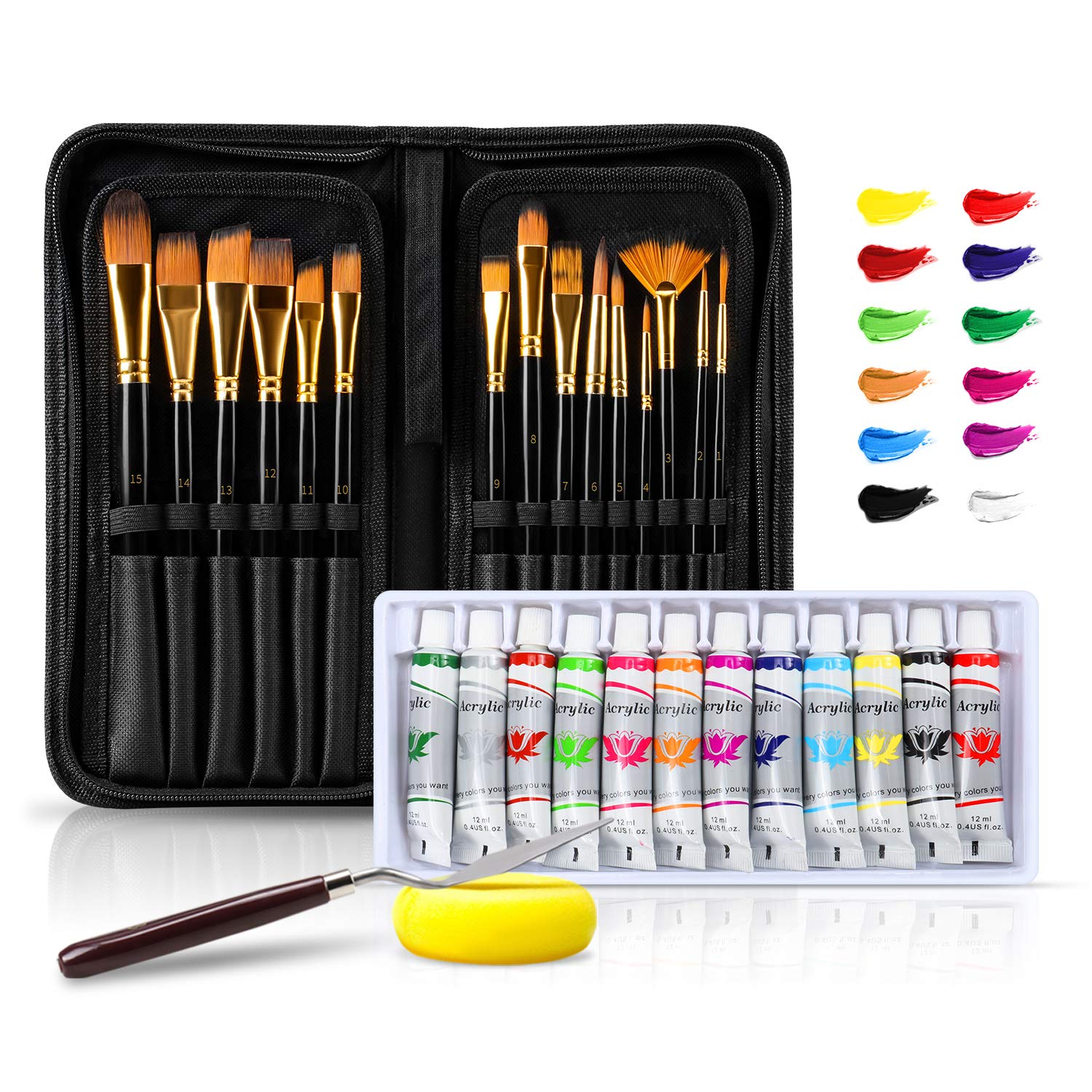 Amazon Hot Kids 12 Colors 12ml Aluminum Tube Fine Studio Acrylic Paint With Paint Brush Set Gift Box