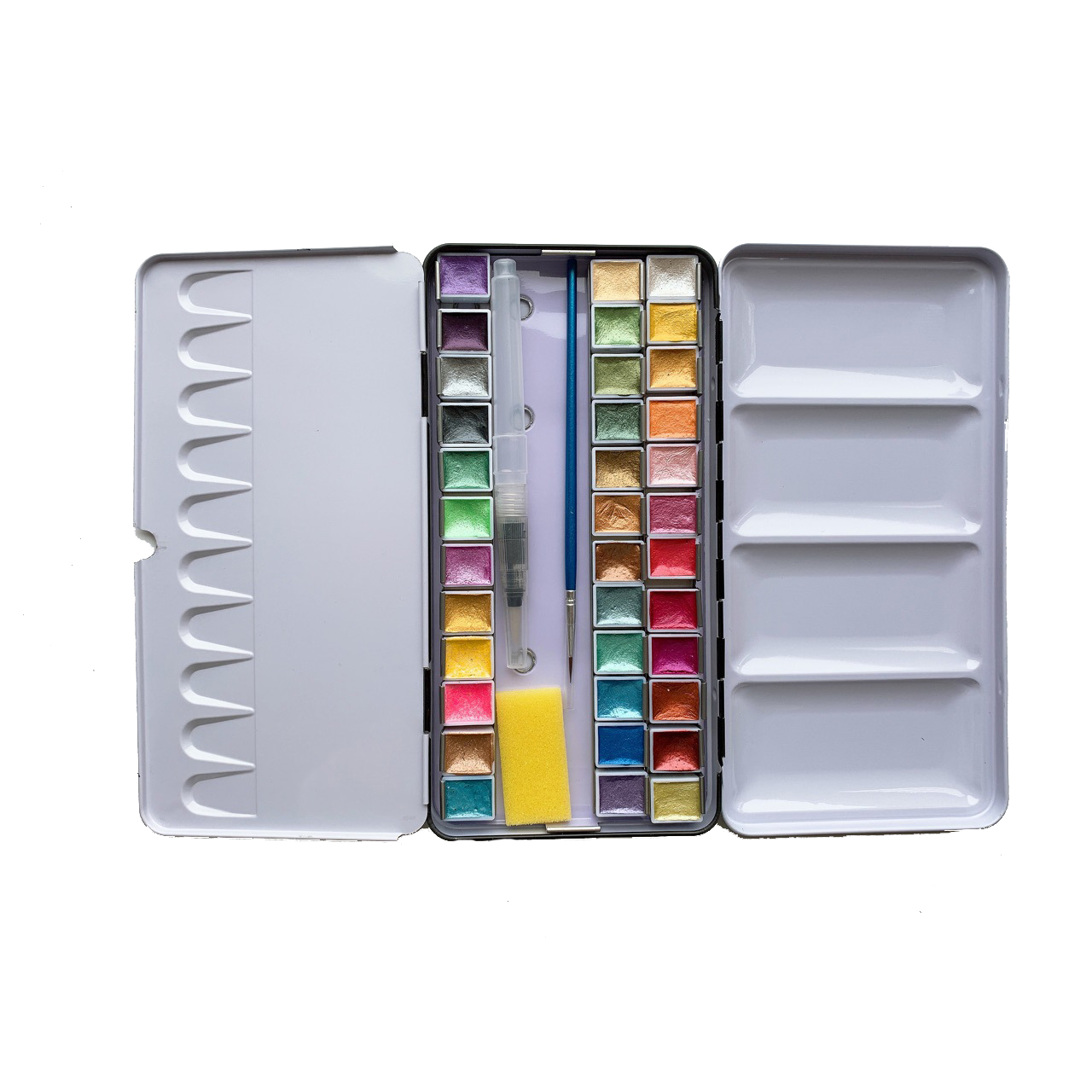 48 Colour Half Pan Metallic Pearl Pearlescent Pigments Watercolors Art Paints With Brush Pens