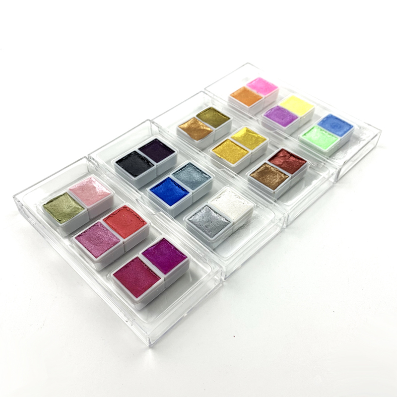 Custom children's concentrated 6 colors shimmer metallic solid watercolor set in plastic box