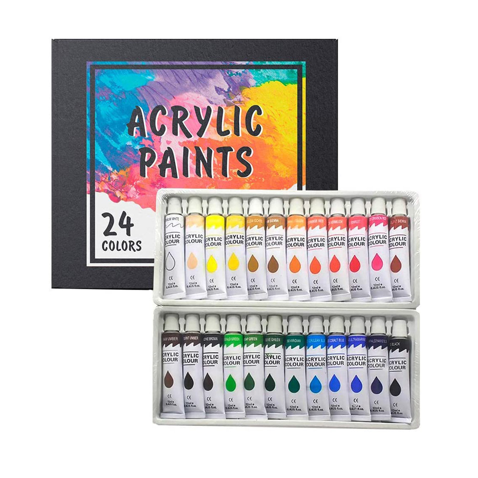 Wholesale DIY Art Paint 24 Colors Waterproof Permanent Acrylic Paint Set With Custom Logo