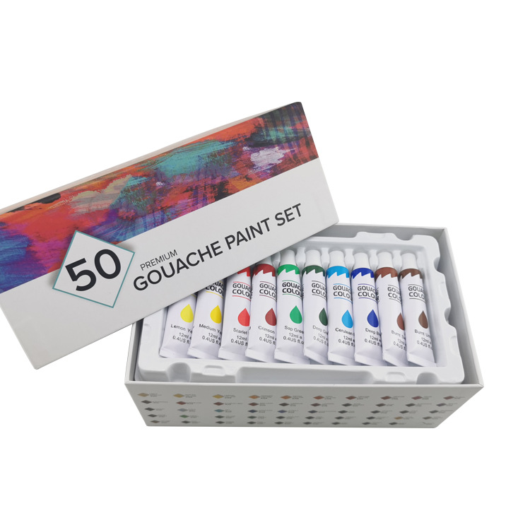 50 Colors Gouache Paint Set Portable Case with Palette for Artists Students Gouache Painting
