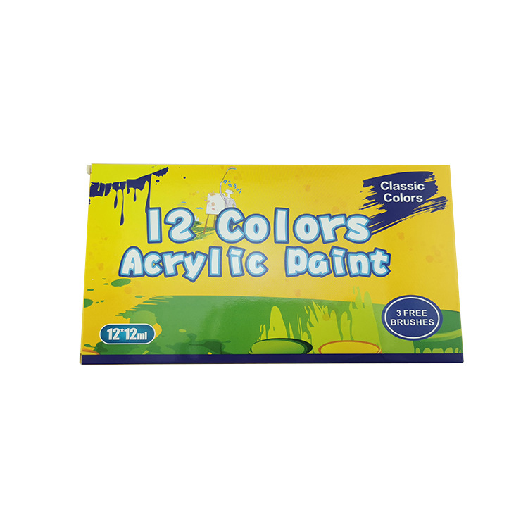 Beginner Acrylic Paint Set 12 Rich Pigment Colors (12ml) 3 Brushes Color Wheel Painting Art Supplies for Artist Adult
