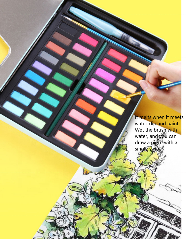 36/48 colors Solid Watercolor paint set Watercolor Paper Brush Travel Case Watercolor Set