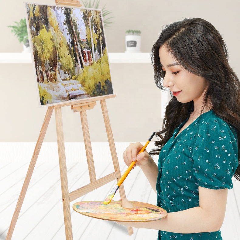Height Adjustable Wooden Painting Display Stand Easel with Nature Ponderosa Pine Wood Easel