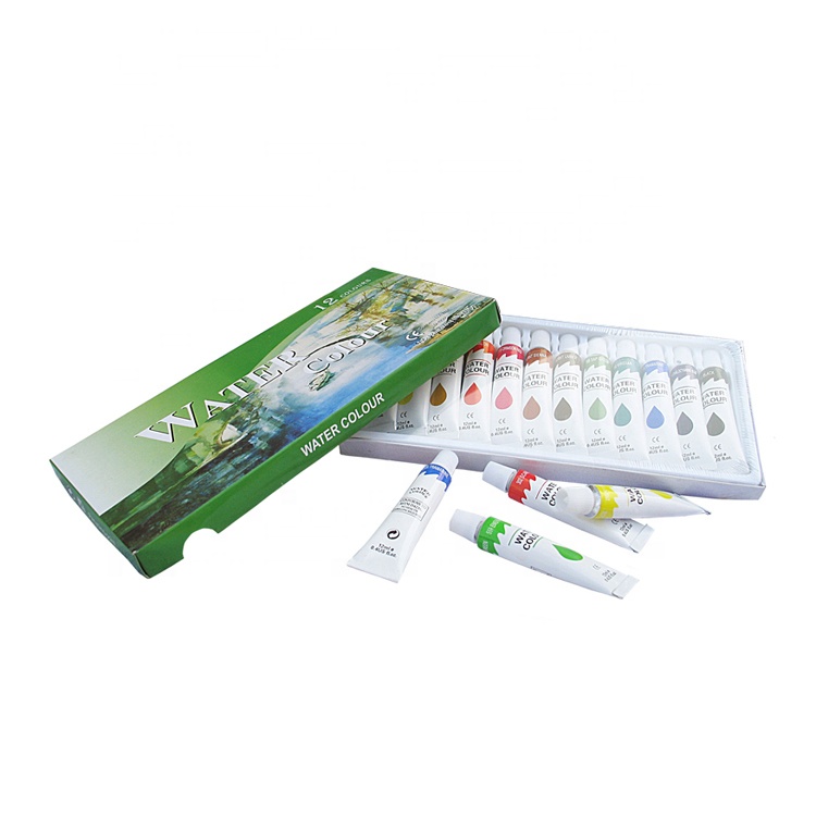 Student Quality Non-Toxic 12 ml for Canvas Painting 12 Colors Watercolour Paint Set