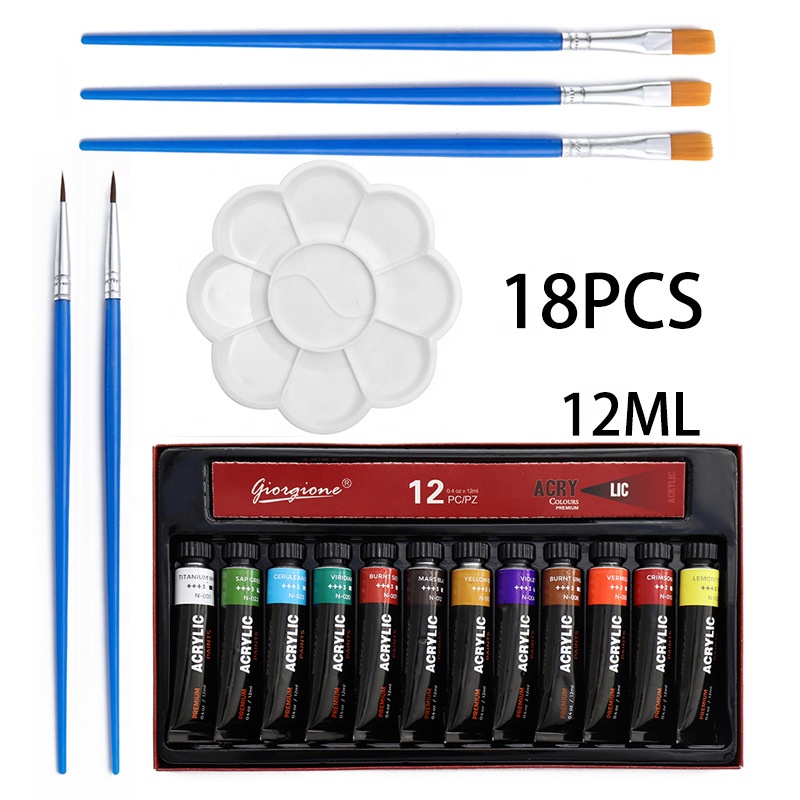 New Arrival 12ml Tube Packed Acrylic Paint Sets,Paint Supplies 12 Colors Portable Pigment Color