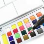 24 Richly Pigmented Brilliant Water Colors Set- Bonus Free Refillable Water Brush, Sponge Brush Color Box Set 18*11.5*3cm