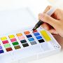 24 Richly Pigmented Brilliant Water Colors Set- Bonus Free Refillable Water Brush, Sponge Brush Color Box Set 18*11.5*3cm