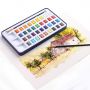 High Quality Solid Pigment Watercolor Paints Set With Water Color Portable Brush Pen Easy Mixed Fast Dried With Portable Tin Box