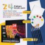 basic acrylic paints non-toxic art acrylic paints 12ml 24 acrylic paint set with 6 Brushes,1 Palette and 2 Canvas