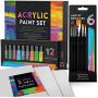art set painting for beginners or professionalswith 6 Brushes and 3 Paint Canvases 12 non-toxic acrylic paint color