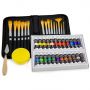 non toxic acrylic paint set 12ml 24 colors paint with 15pcs brush in canvas bag for art