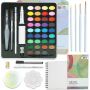 36 colors watercolor paint set with 6 Brushes,Palette,10 pcs Paper,Folding Bucket and More professional watercolors for art