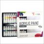 24 Acrylic Paint Set with 3 brushes with 12 ml Each Alu Tube