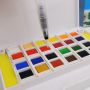 Superior Solid Watercolor Paint Set 24 Colors Travel Pigment Paints with Paintbrush for Students Art Supplies