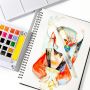 Superior Solid Watercolor Paint Set 24 Colors Travel Pigment Paints with Paintbrush for Students Art Supplies