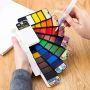 Superior 42 Color Solid Watercolor Paints Pigment With Water Brush Gift Pen Pocket Travel Fan Shape Solid Watercolor Paint