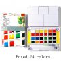 Superior Solid Watercolor Paint Set 24 Colors Travel Pigment Paints with Paintbrush for Students Art Supplies