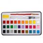 30 Colors Professional Kids Washable Solid Watercolor Paint Cakes Set With 2 Brushes