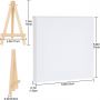 Mini Canvas Panels 6 x 6 inch Pack of 12 with Tiny Pine Wood Display Holder canvas Easels set for oil acrylic painting