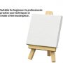 3x3 Inch Mini Stretched Canvas Easel Set Bulk Pack of 12 Small Stretched Blank Canvas & Wood Easels for Painting
