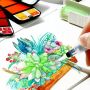 42 Color Fan Shape Foldable Clear Solid Watercolour Artist Art Painting