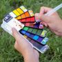 New Design 42 Pocket Bright Color Fan Shape Solid Watercolor Paint Set With Water Brush Pen For Painting