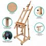 Height Adjustable H-Frame Wooden Easel Featuring a Large Tilt Range with Castor Wheels