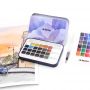 Watercolour Paint Set with 24 Vibrant Colors, Including Water Brush Pen, Sponge and Blank Color Chart in Watercolor