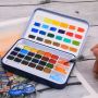 Watercolour Paint Set with 24 Vibrant Colors, Including Water Brush Pen, Sponge and Blank Color Chart in Watercolor