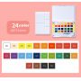 Art Portable 24colors Travel Water Color Sold Paint With 2 Sponges And 1 Water Brush Pen And Mixing Palette