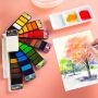 Superior 18/25/33/42 New Solid Watercolor Paint Set Fan Shape Foldable Pocket Travel Bright Water Color Pigment with Water Brush