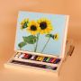 Falling in Art Beechwood Tabletop Easel Set with 12 Tubes Acrylic Paints 24 Pieces Artist Acrylic Painting Set Tools Kit