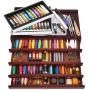 4-drawer Wood Artist Supply Storage Box, Portable Beechwood Multifunctional Pencil Brush Organizer Wood Box with Drawer