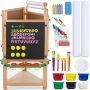 Kids Art wooden Easel Tri-sided Toddler Easel w/Blackboard, Whiteboard& Chalkboard,1 Paper Roll Art Supplies 86 in 1