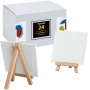 24Pack 4 by 4 Inch Mini Canvas Panels Combined with 3 by 5 Inch Beech Wood Easels Set for Paintings Craft