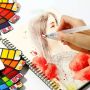 Wholesale 25 Colors Artist Mini Portable Box Solid Watercolor Fan Pocket Set with 1 Brush Pen