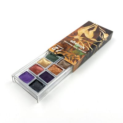 Superior portable 1 set pearlescent metallic solid watercolor with box transparent box