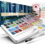 24 solid Watercolor Paint Set Portable Travel Water Color Paint Set With Water Brushes Sponges Mixing Palette