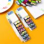 42 colorsCreative Sector Watercolor Paint Set Foldable Paint Travel Pocket Watercolor Kit with palette sponge and fountain pen